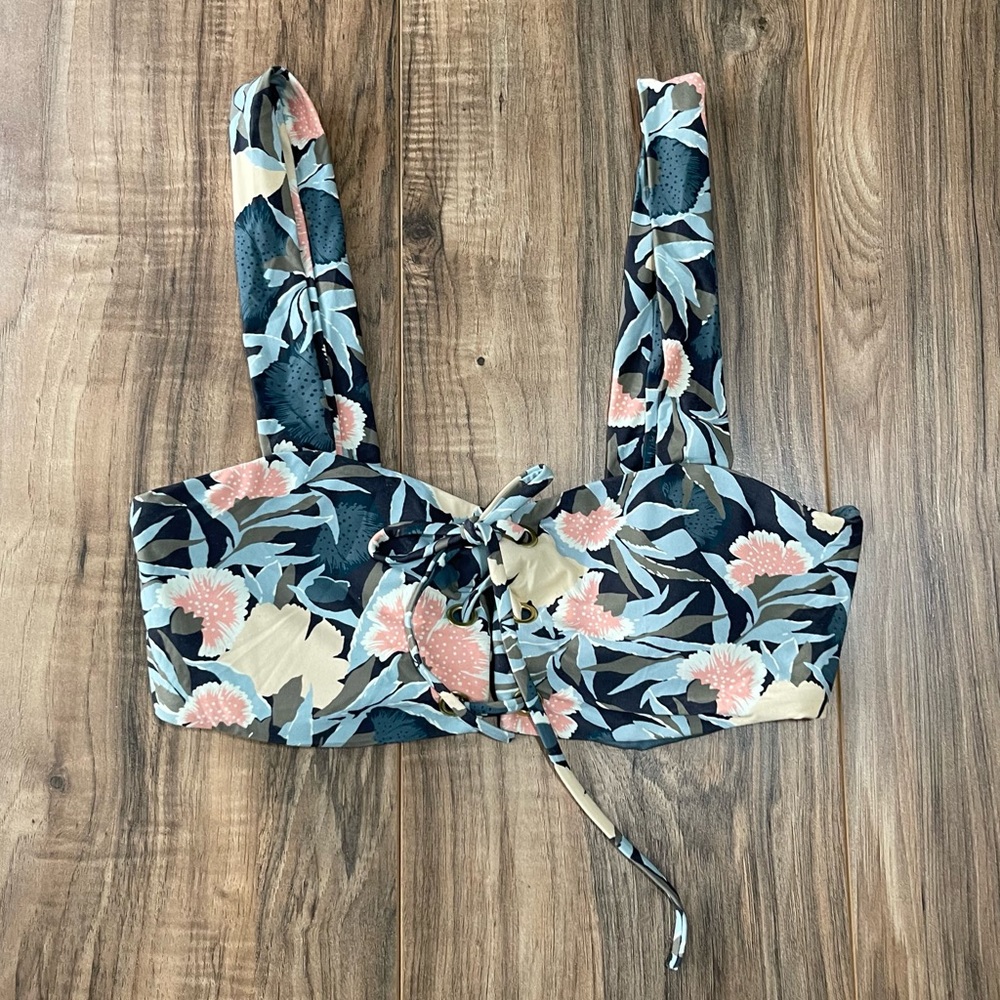 O’Neill Blue Pink Floral Print Bikini Top